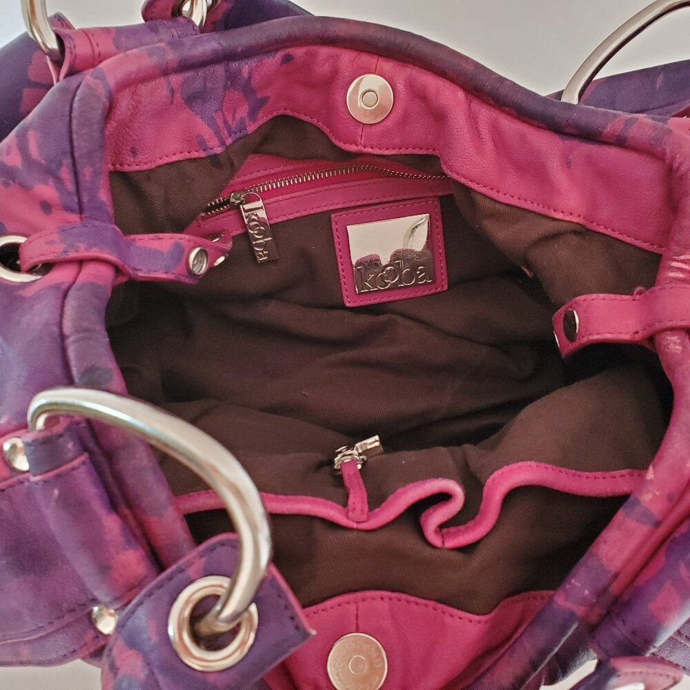 Kooba Leather Purse Hobo Handbag purple navy blue fuscia pink painted tie dyed - Picture 13 of 16